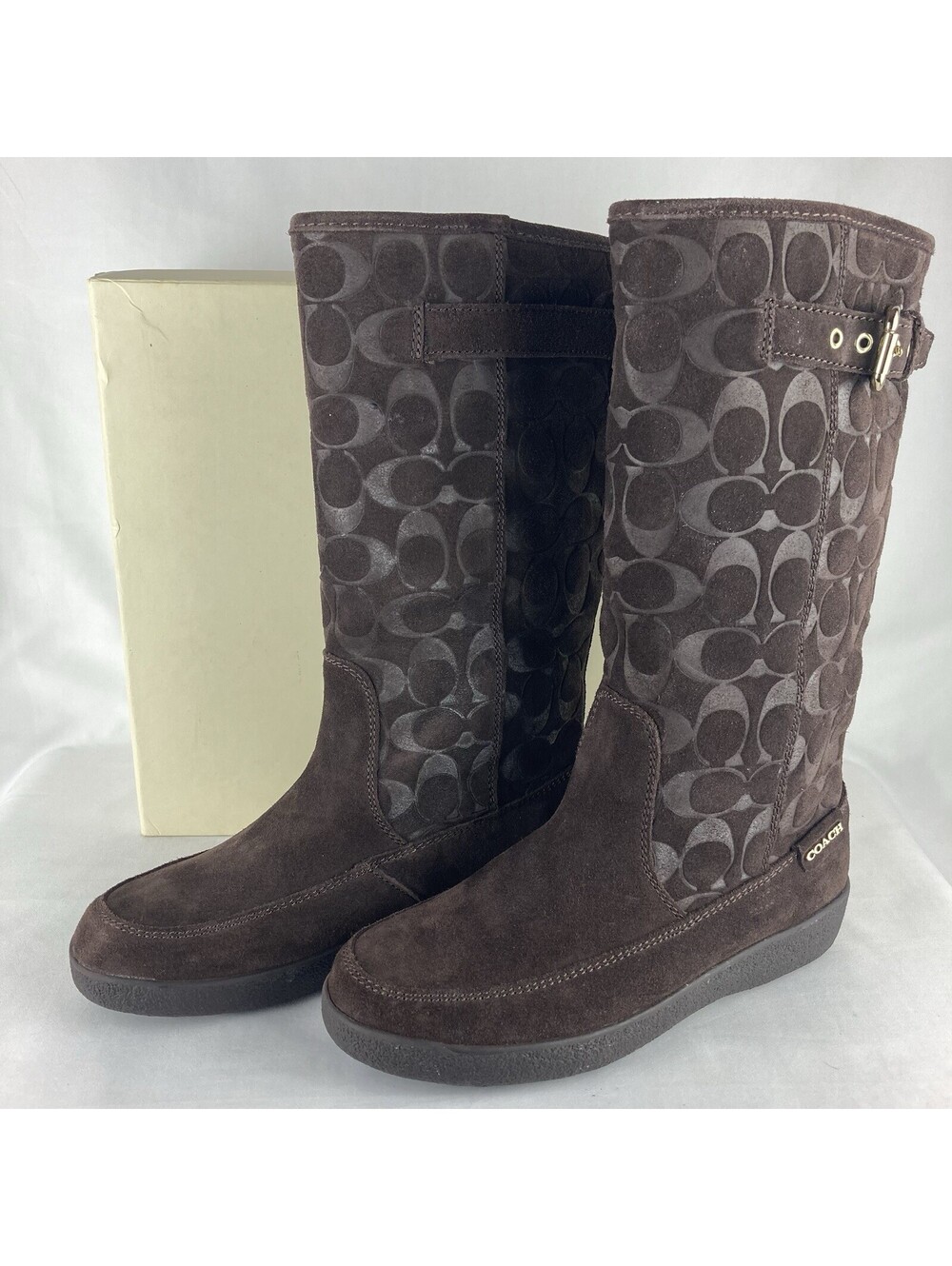 NEW Women’s Size 7 Coach Tanesha Suede Boots Chestnut Signature C A7308 Mid-Calf